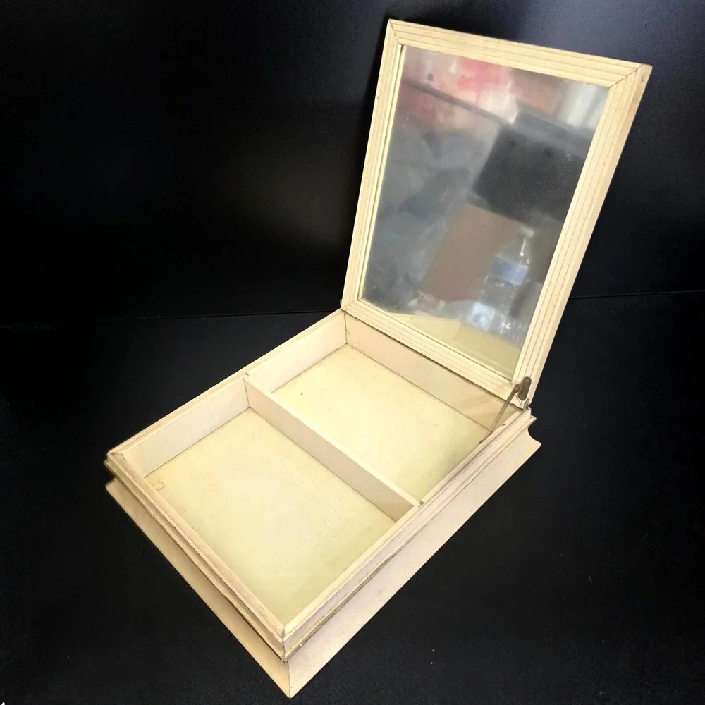 Cottage Core Jewelry Box Cream Vintage Botanical Floral Gold Gilt Mirror Decor